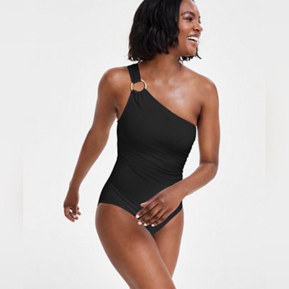 Michael Kors One Shoulder Embellished One Piece Swimsuit